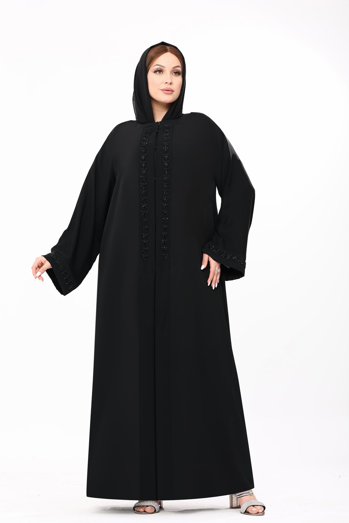 عبايه حرير نص ياقه هاند ميد